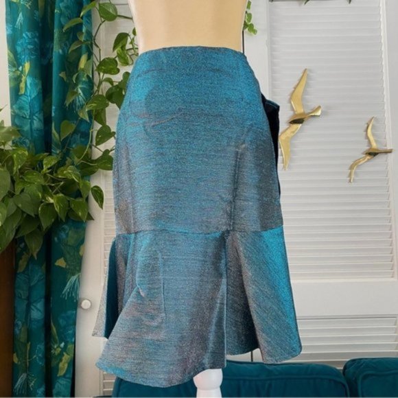 Umgee All That Sparkles High Waist Metallic Lurex Ruffled Skirt Blue Silver New - Picture 9 of 13